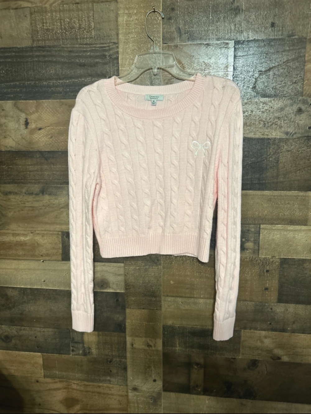 CozyLight Cable-Knit Crewneck Sweater — Pale Pink
